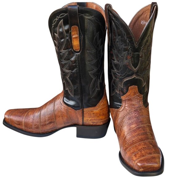 Dan Post Cowboy Boots Mens Exotic Eel Leather Brown Two Tone 8.5 D Never Worn - Picture 1 of 16